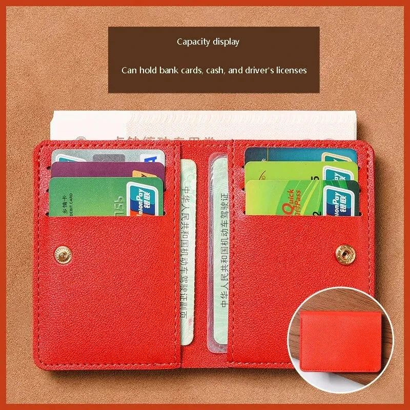 2024 New Women's Wallet Simplified Folding Button Small Wallet Driver's License Card Bag Male Student Soft Leather Wallet
