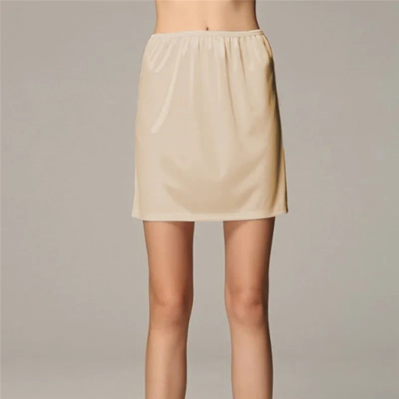 Satin Underskirt Half Slips Dress for Women Summer Thin  High Waist Elastic Anti-Penetrating Underskirt Lining Petticoat
