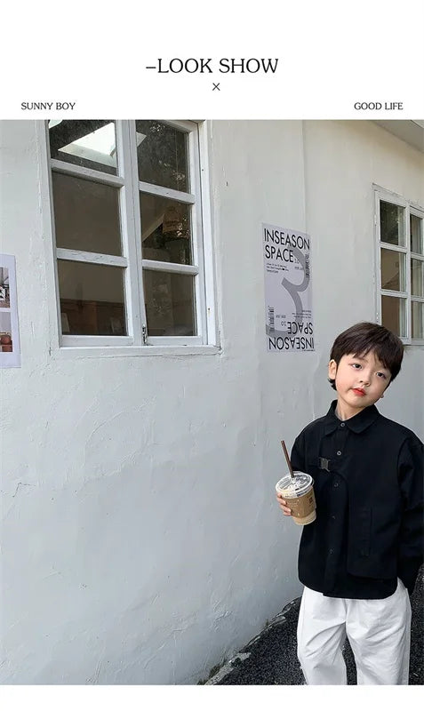Boys Baby's Kids Blouse Jacket Outwear 2023 Black Spring Autumn Shirts Cotton Gift Plus Size Children's Clothing