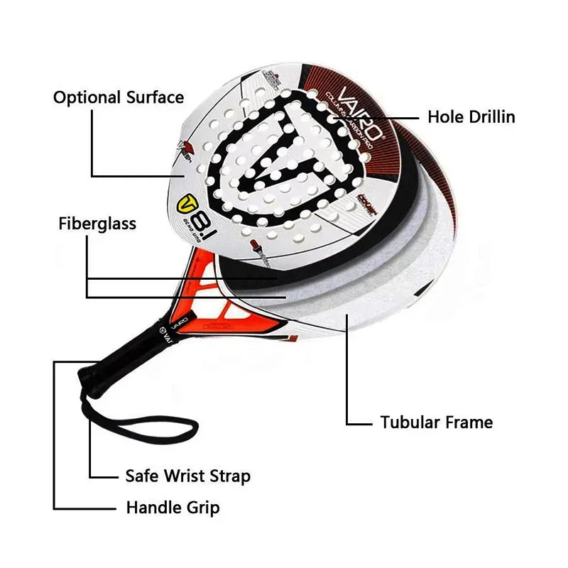 Carbon Fiber Padel Tennis Racket, Rough Surface, Diamond Shape, High Balance, EVA, Soft Memory, Sports Paddle Racquet