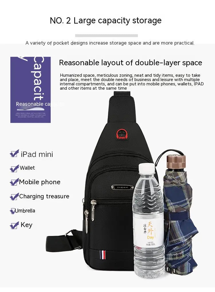 OutDoor Travel Fashion Mens CrossBorder Small Chest Polyester Shoulder Bag Trend Leisure.