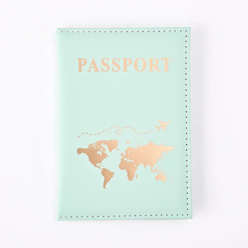 Travel Gold Passport Holder Cover Case for Women Men PU Leather Ticket Map Passport Covers Passport Protective Accessories