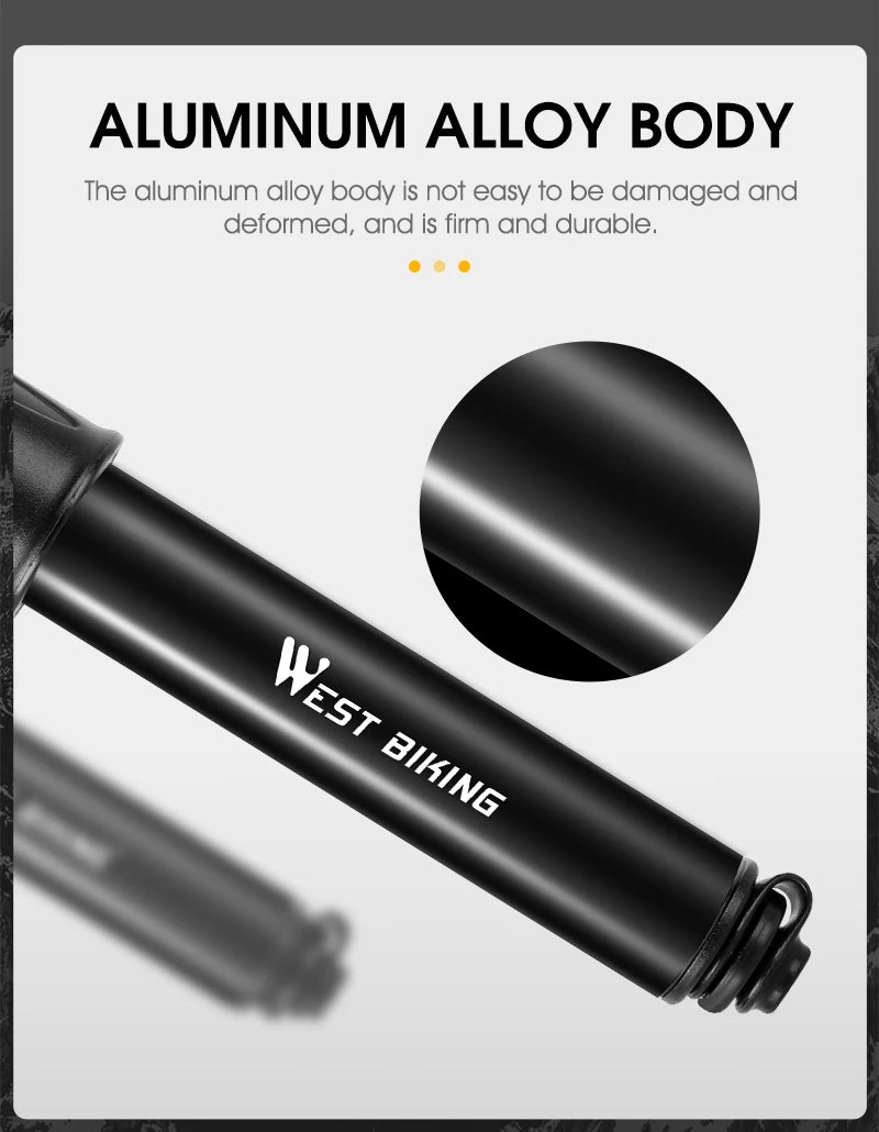 WEST BIKING Mini Bike Pump 100PSI Schrader Presta Valve MTB Road Cycling Pump Aluminum Alloy Bicycle Hand Air Pump Tire Inflator