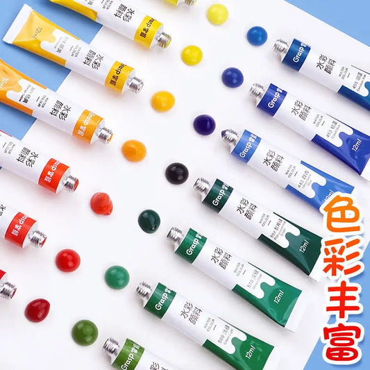 Watercolor Paint Set Art Painting Tools for Students Painting Beginners 12 Colors Washable 24 Colors