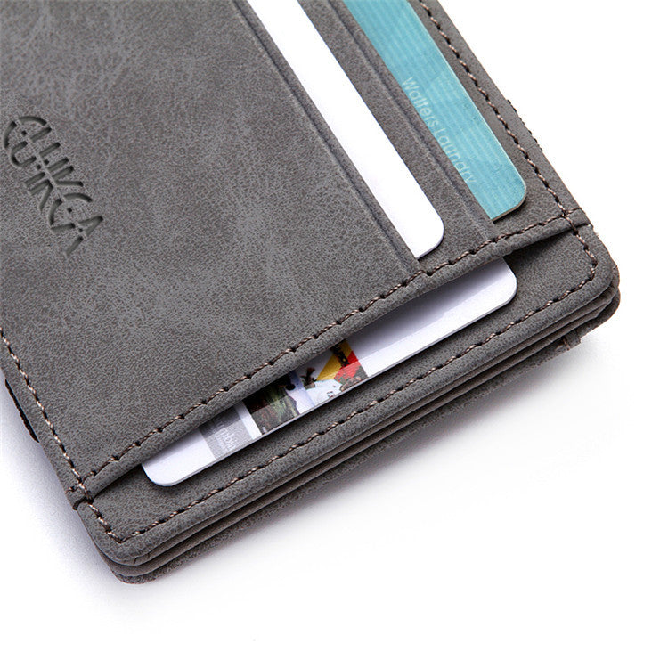Men Ultra Thin PU Leather Mini Small Magic Wallet with Zipper Coin Pocket Purse Women Pouch Plastic Credit Bank Card Case Holder