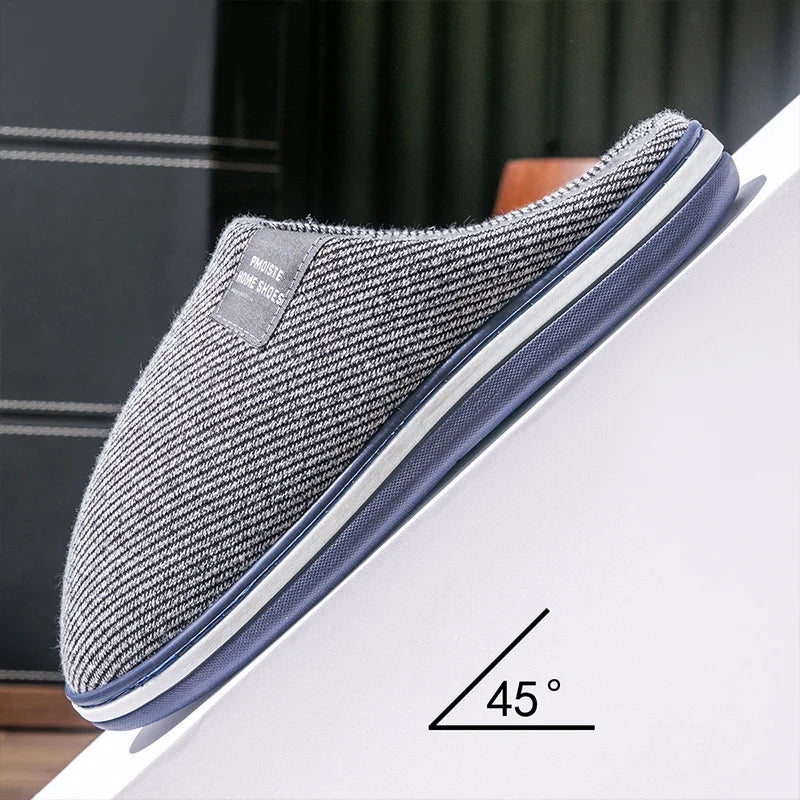 Trend Men Slippers Winter Warm Cotton Slippers Male Flats Soft Non-slip Slides Household Indoor Slippers Large Size 40-51
