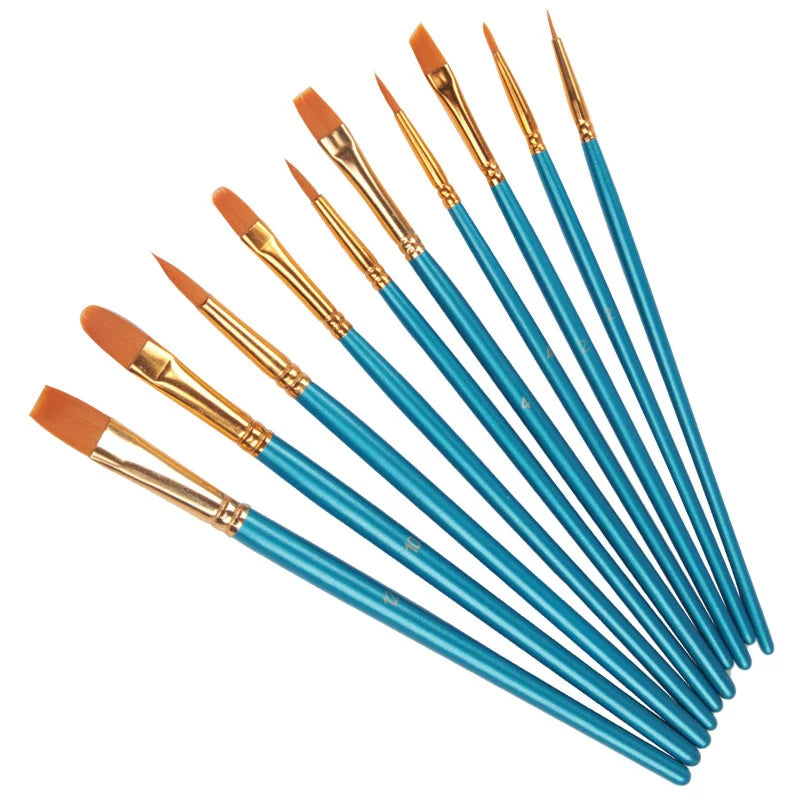 10 Pcs Artists Paint Brush Set Acrylic Watercolor Round Pointed Nylon Tip Hair Multifunction hook line short pointed Pen
