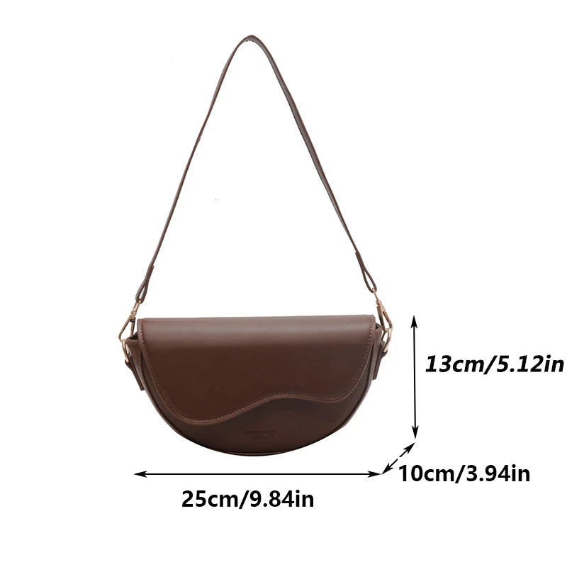Vintage PU Leather Crossbody Bag for Women Small Saddle Shoulder Bag with Wide Strap Flap Design
