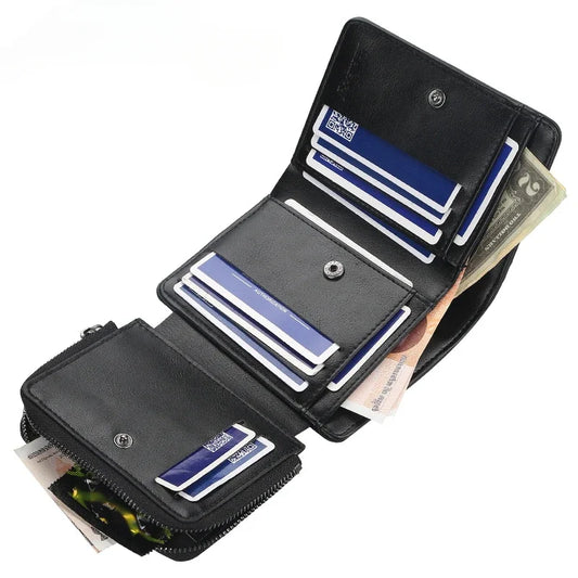 PU Leather Men Wallets High Quality Famous Luxury Brand Designer Zipper Short Large Capacity Coin Card Holder Male Purse Vintage