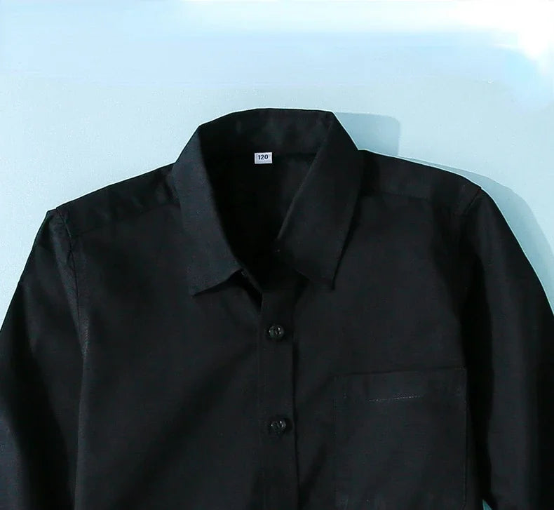 Boys Black Shirt Cotton Long Sleeve Spring Autumn Children's Boys Dress Tops School Uniform for Boys Girls Blouse