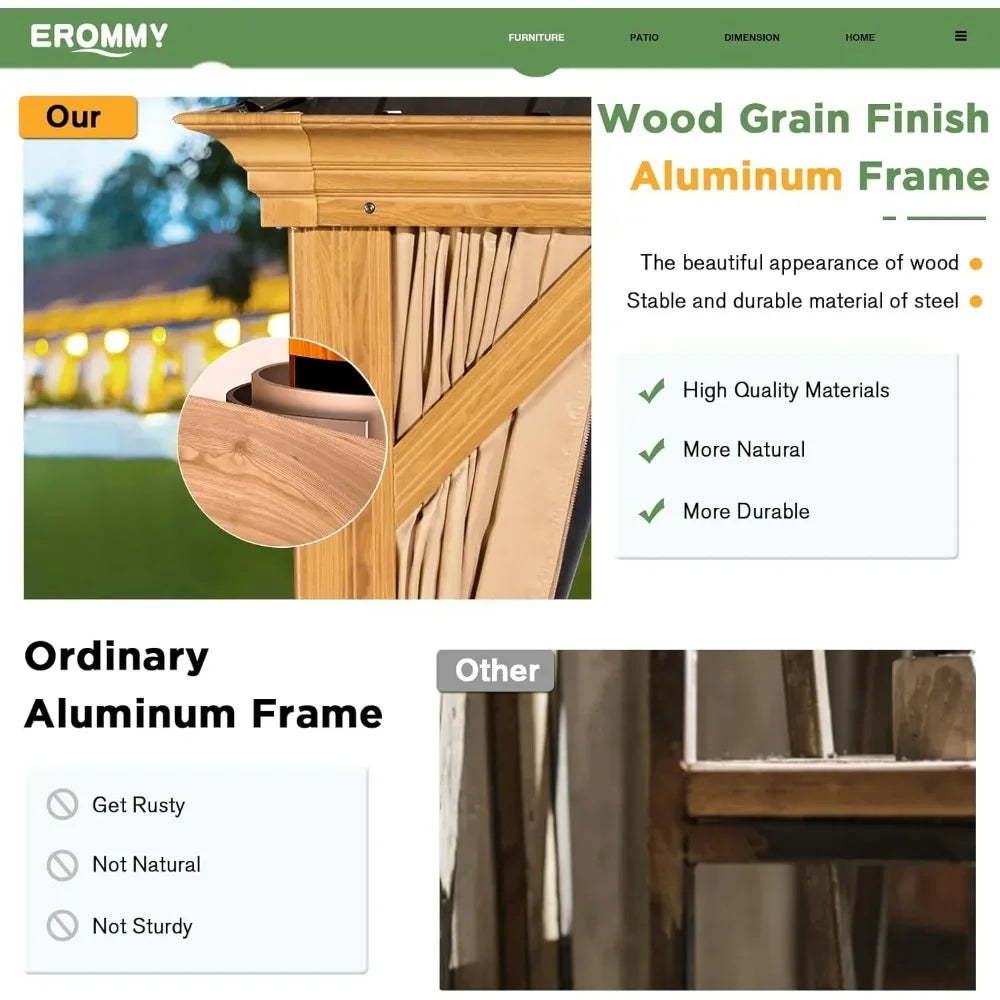 14' X 20' Hardtop Gazebo, Outdoor Permanent Metal Pavilion with Curtains and Nettings for Patio, Backyard and Deck Gazebo