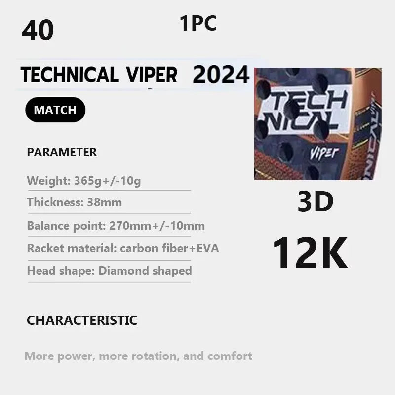 Carbon Fiber Padel Tennis Racket, Rough Surface, Diamond Shape, High Balance, EVA, Soft Memory, Sports Paddle Racquet