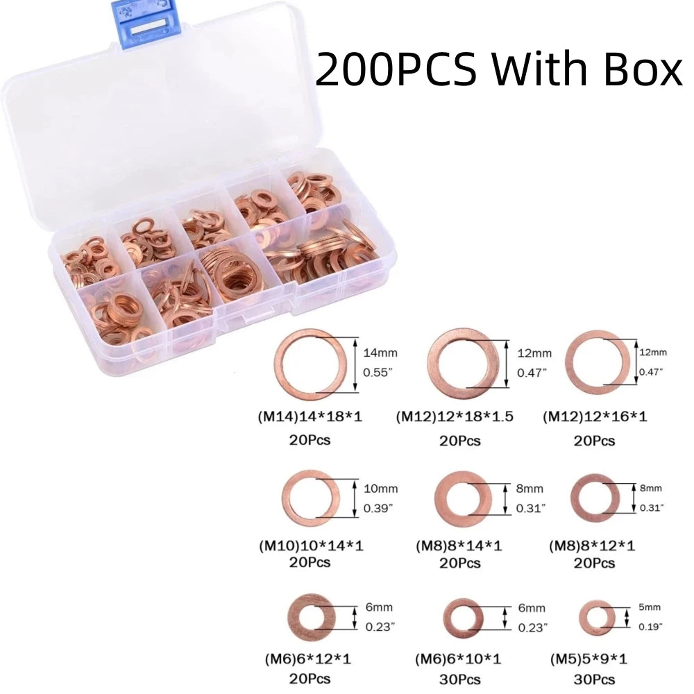 300/280/200/100Pcs Washer Copper Sealing Solid Gasket Washer Sump Plug Oil For Boat Crush Flat Seal Ring Tool 300/280/200/100Pcs