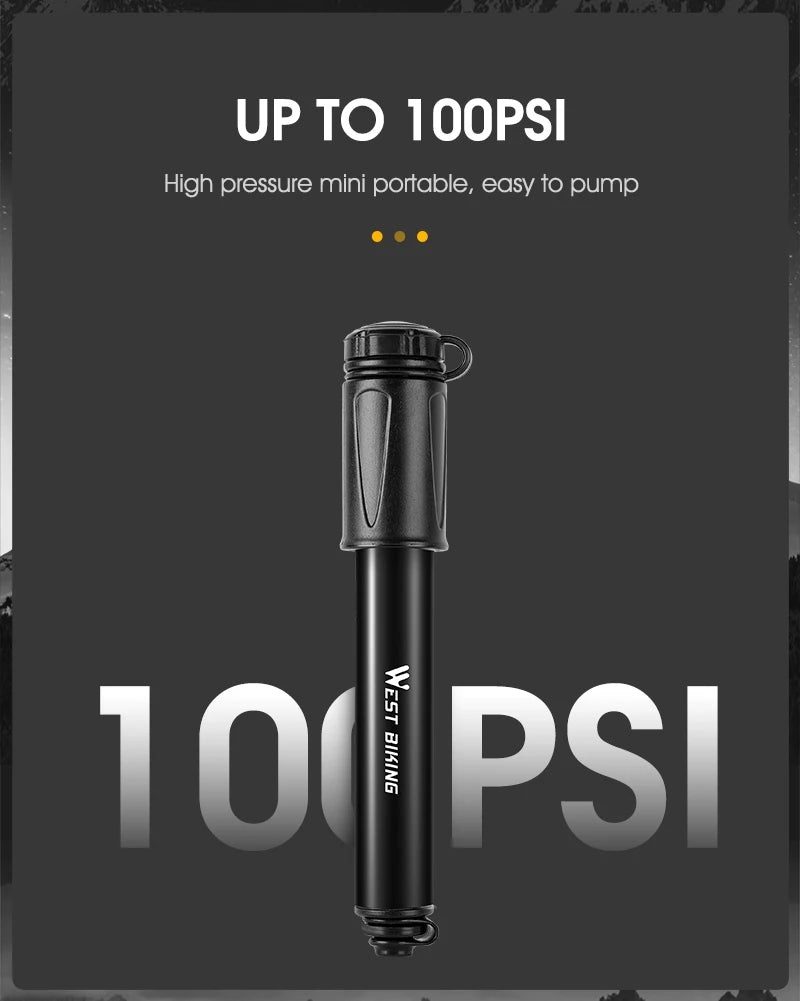WEST BIKING Mini Bike Pump 100PSI Schrader Presta Valve MTB Road Cycling Pump Aluminum Alloy Bicycle Hand Air Pump Tire Inflator