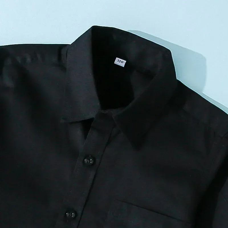 Boys Black Shirt Cotton Long Sleeve Spring Autumn Children's Boys Dress Tops School Uniform for Boys Girls Blouse