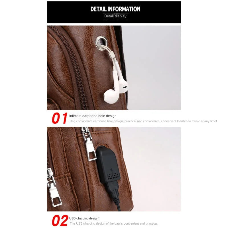Spot Men's Chest Bag With Headphone Hole USB Shoulder