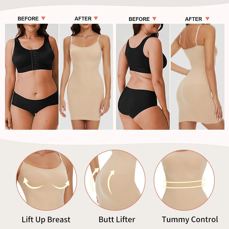 Seamless Shapewear Control Slips for Under Dresses Women Smooth Body Shaper Tummy Control Full Slip Slimming Cami Slip