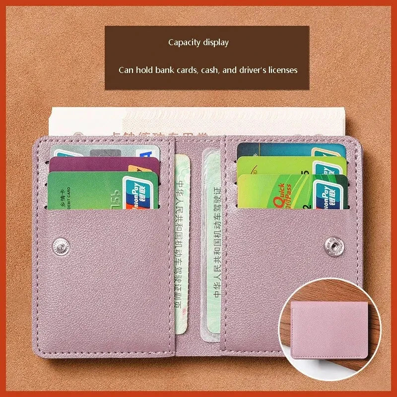 2024 New Women's Wallet Simplified Folding Button Small Wallet Driver's License Card Bag Male Student Soft Leather Wallet