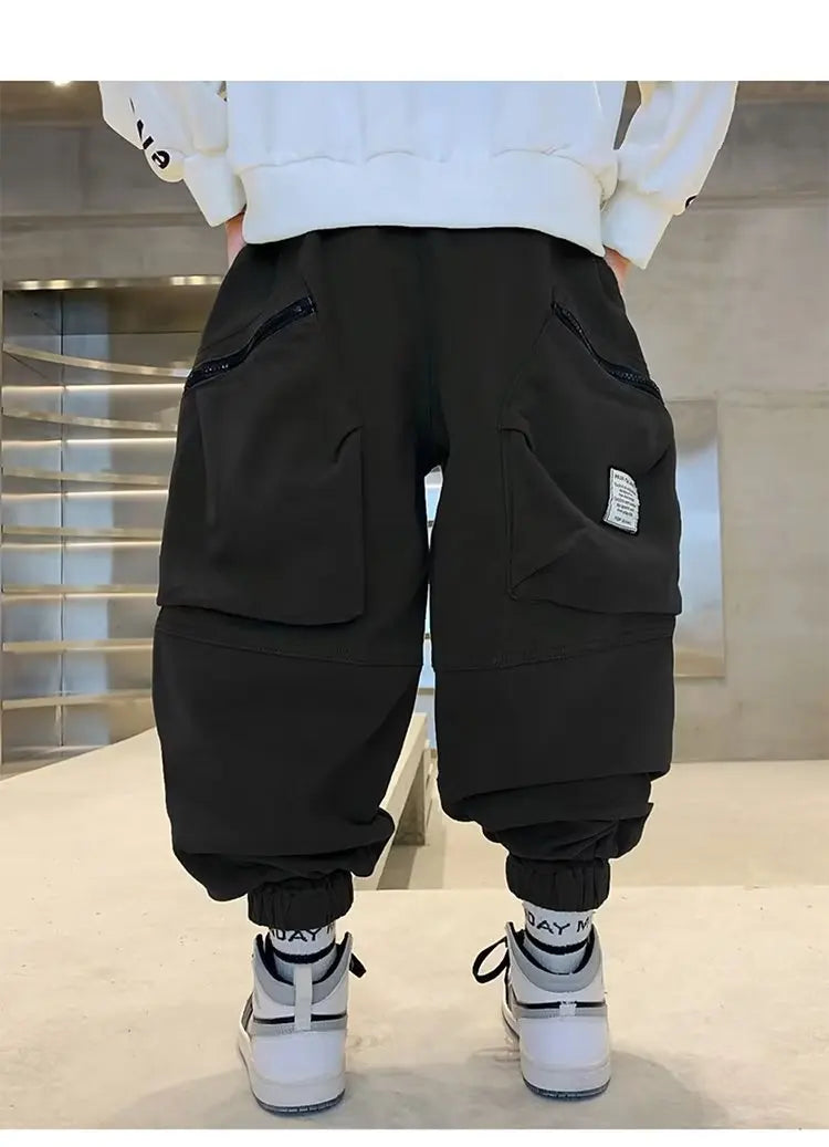 Boys Spring Autumn Children's Clothing Cargo Pants Children's Casual Large Size Sweatpants Boys Fashion Fake Zippers Cargo Pants