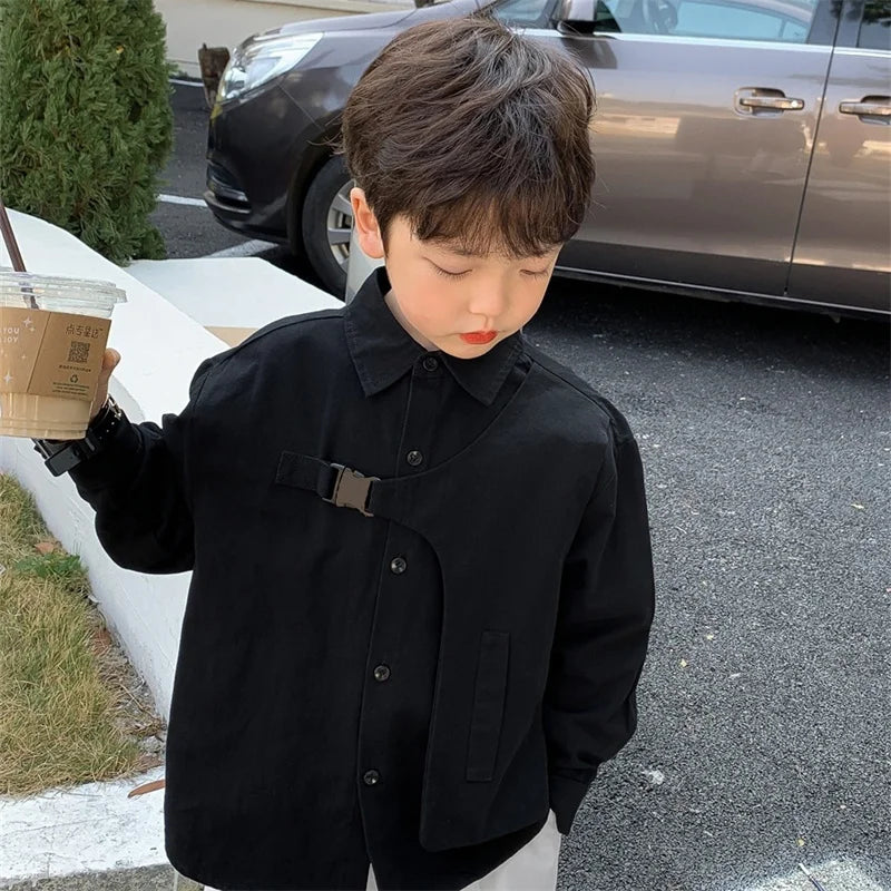 Boys Baby's Kids Blouse Jacket Outwear 2023 Black Spring Autumn Shirts Cotton Gift Plus Size Children's Clothing