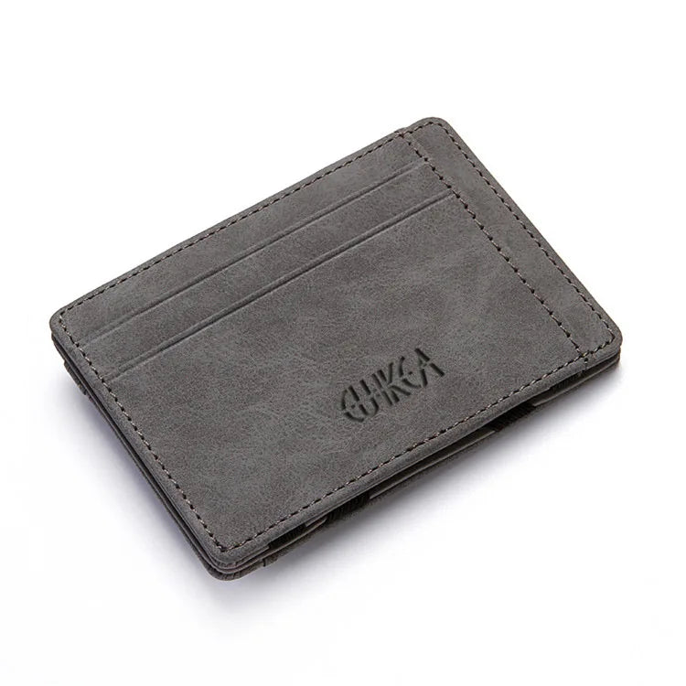 Men Ultra Thin PU Leather Mini Small Magic Wallet with Zipper Coin Pocket Purse Women Pouch Plastic Credit Bank Card Case Holder