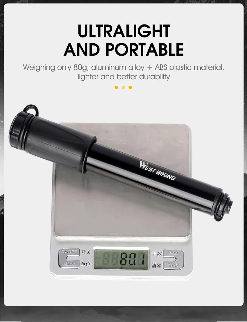 WEST BIKING Mini Bike Pump 100PSI Schrader Presta Valve MTB Road Cycling Pump Aluminum Alloy Bicycle Hand Air Pump Tire Inflator