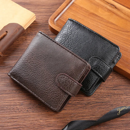 Casual Wallet For Men Leather Short Hasp Man Wallets Durable Coin Pouch Male Slim Bifold Photo ID Card Holders Purse Money Clip