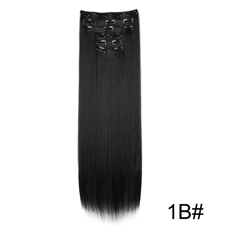 Synthetic 24Inch 16 Clips in Hair Extensions Long Straight Hairstyle Blonde Black Hairpieces Heat Resistant False Hair Daily Use