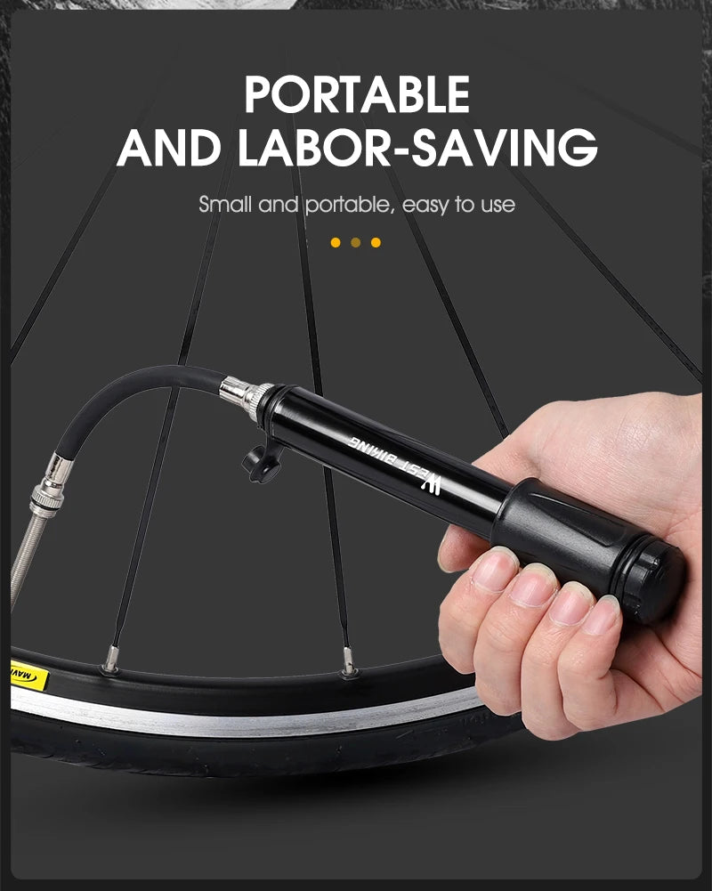 WEST BIKING Mini Bike Pump 100PSI Schrader Presta Valve MTB Road Cycling Pump Aluminum Alloy Bicycle Hand Air Pump Tire Inflator