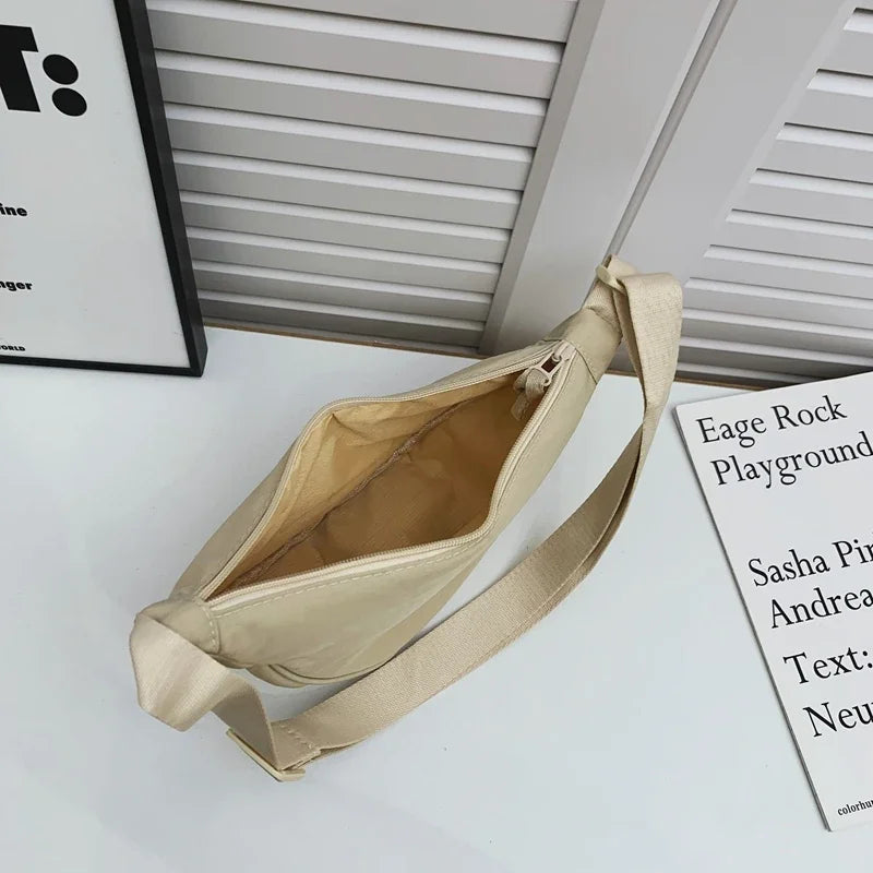 New Simple and Casual Solid Color Nylon Large Capacity Women's Dumpling Bag Shoulder Bag for Travel and Commuting