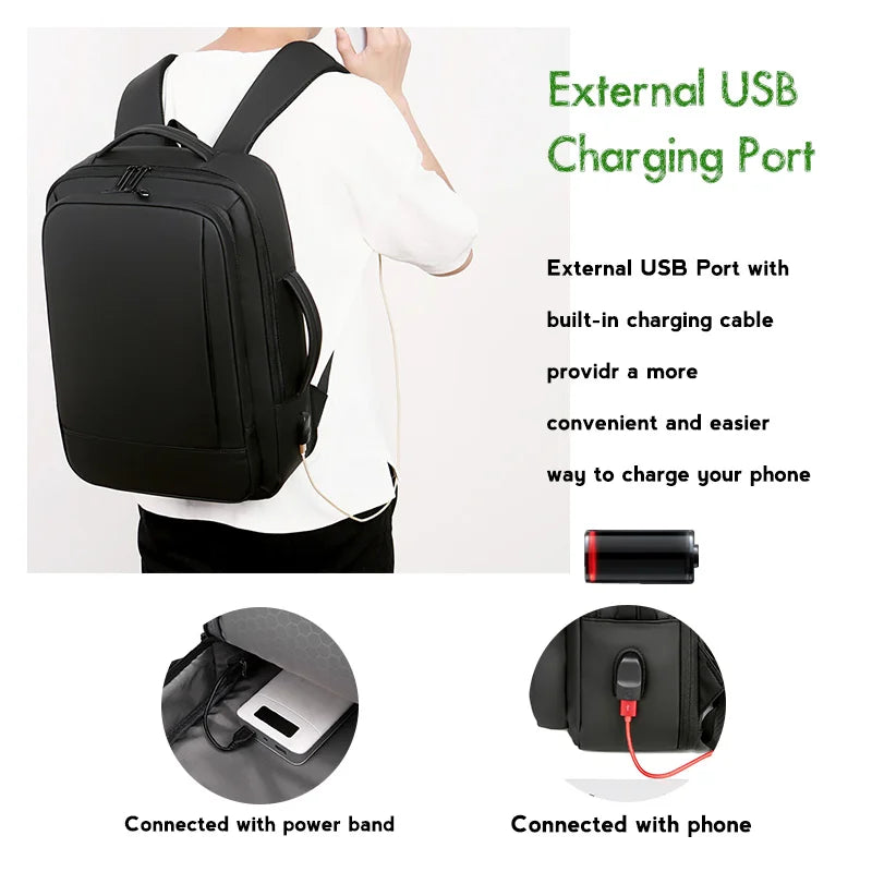 1Pcs Expandable Travel Backpack, Business casual men's backpack,with USB charging,waterproof fabric,suitable for daily commuting