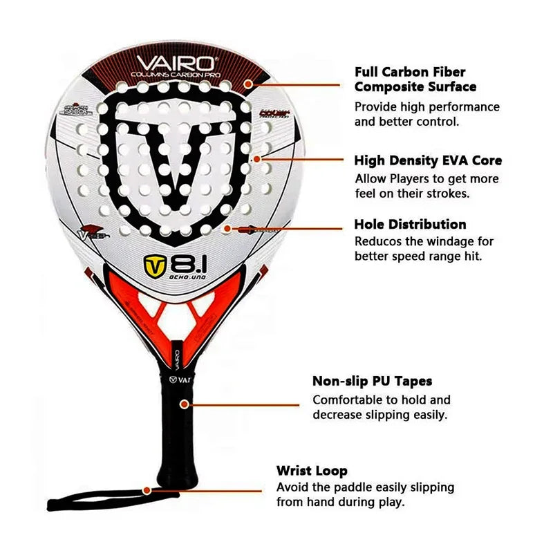 Carbon Fiber Padel Tennis Racket, Rough Surface, Diamond Shape, High Balance, EVA, Soft Memory, Sports Paddle Racquet