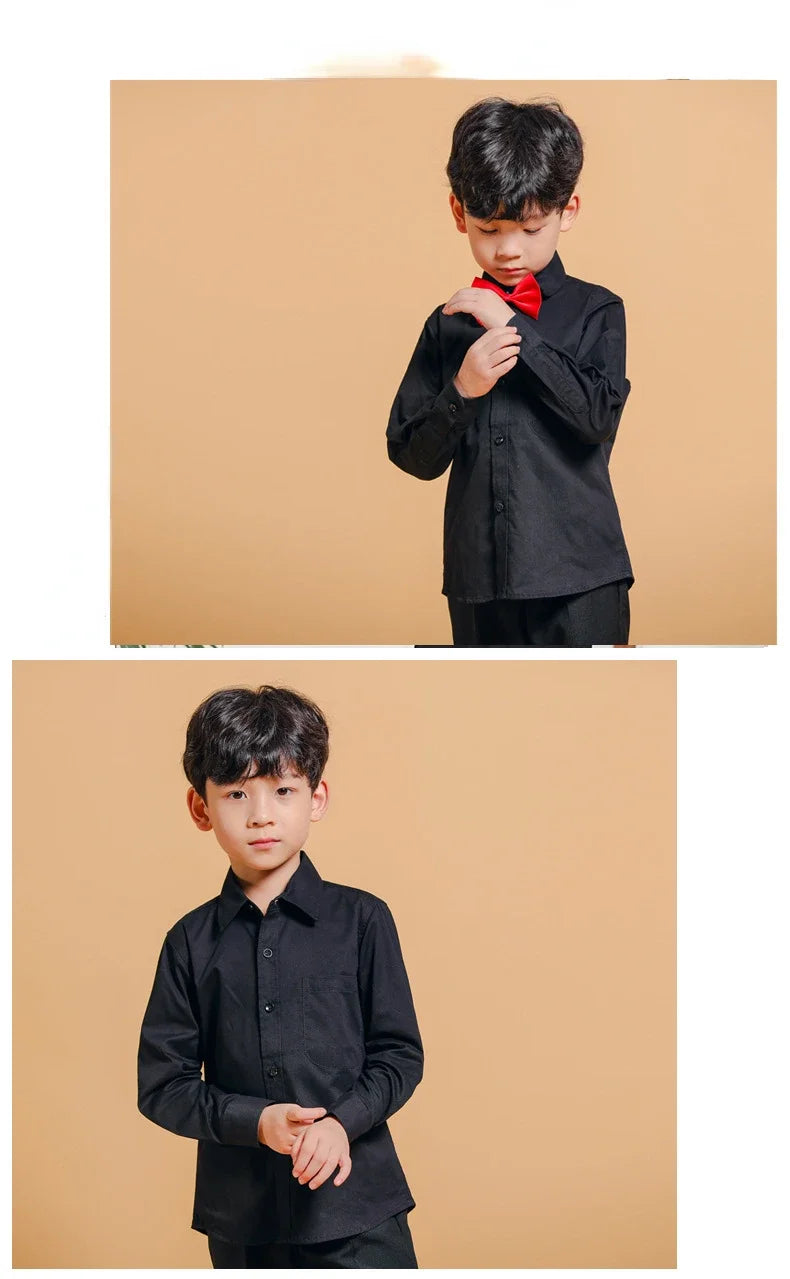 Boys Black Shirt Cotton Long Sleeve Spring Autumn Children's Boys Dress Tops School Uniform for Boys Girls Blouse
