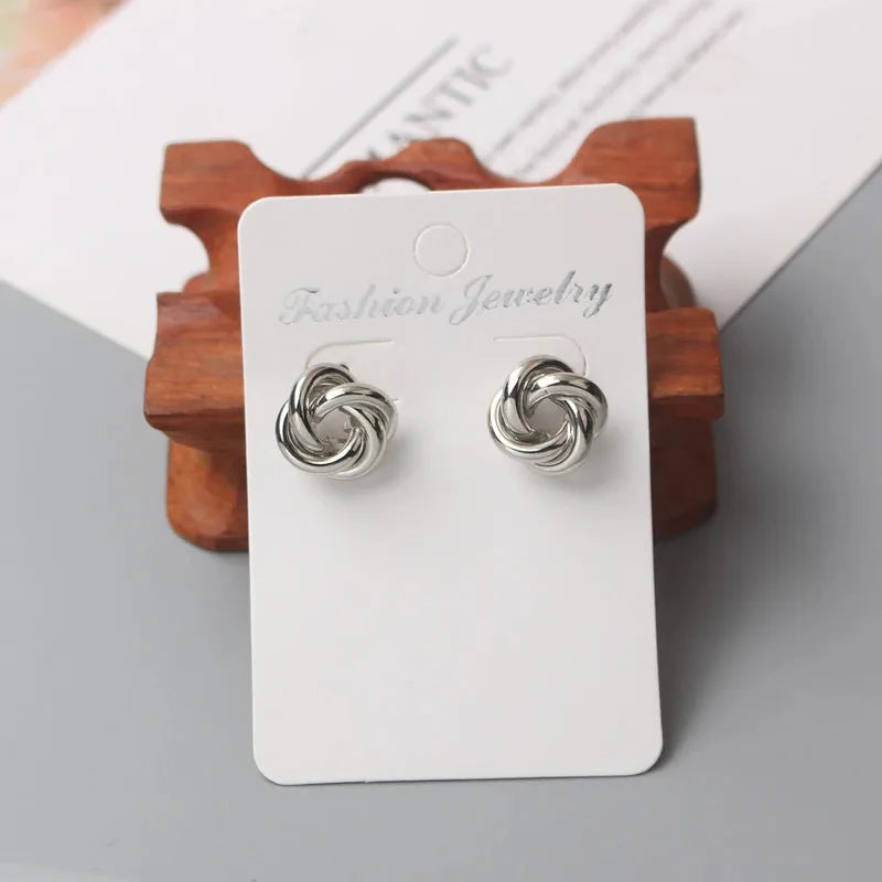 Gold Color Twisted Wire Geometric Earring Stud For Women Silver Color Simple Design Fashion Girl Post Earring Daily Wear Jewelry