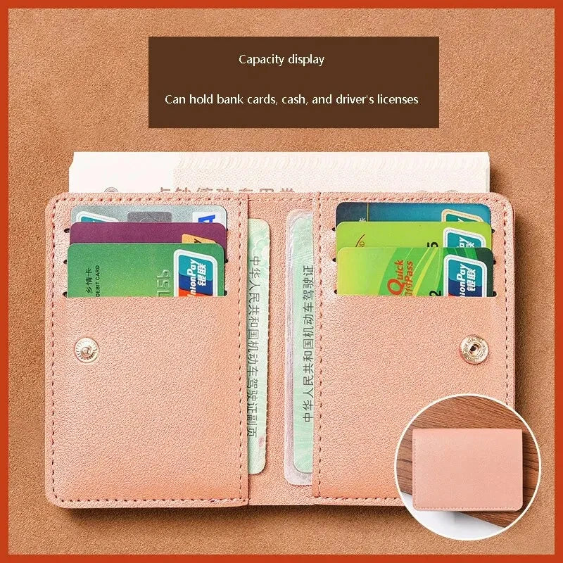 2024 New Women's Wallet Simplified Folding Button Small Wallet Driver's License Card Bag Male Student Soft Leather Wallet