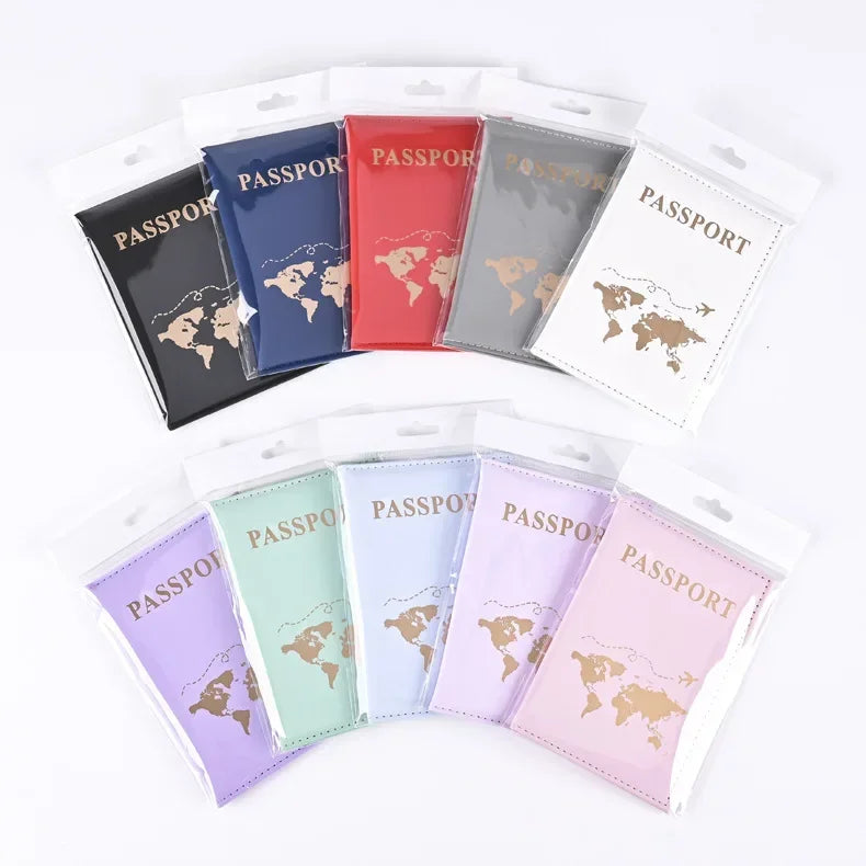 Travel Gold Passport Holder Cover Case for Women Men PU Leather Ticket Map Passport Covers Passport Protective Accessories