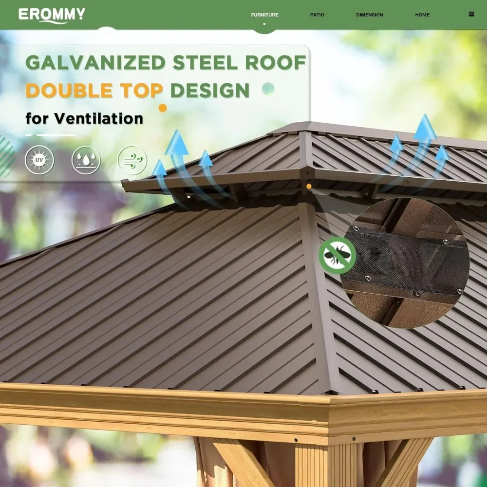 14' X 20' Hardtop Gazebo, Outdoor Permanent Metal Pavilion with Curtains and Nettings for Patio, Backyard and Deck Gazebo