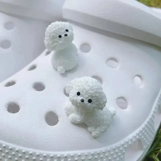 3D Cute Mini Puppy  Shoe Decoration Set Detachable Diy Bichon Frise Dog Figurines Accessory, Used For Clogs, Holiday Party Gifts