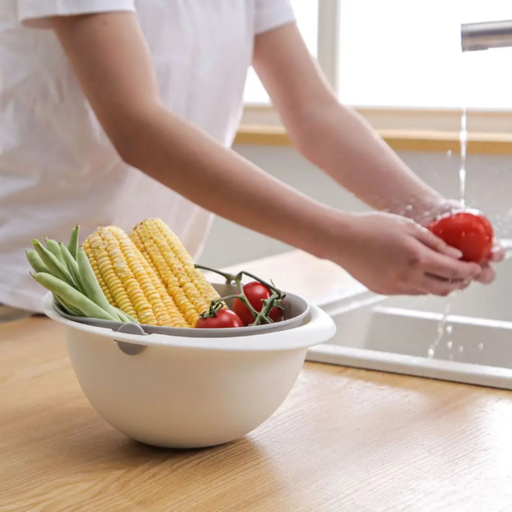 Creative Multifunctional Draining Basket Double Kitchen Fruit And Vegetable Round Plastic Dishwashing Basket