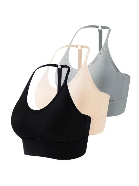 3pcs Seamless Halter Sports Bras, Comfy & Breathable Yoga Fitness Bra, Women's Lingerie & Underwear