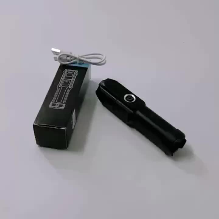 1pc Tactical Zoomable Flashlight - Rechargeable 800mAh Battery, Portable Multi-Functional Outdoor Light with Textured Grip & Dual Power Source (Battery/USB) for Home, Camping, and Emergency Use, Rechargeable Flashlight