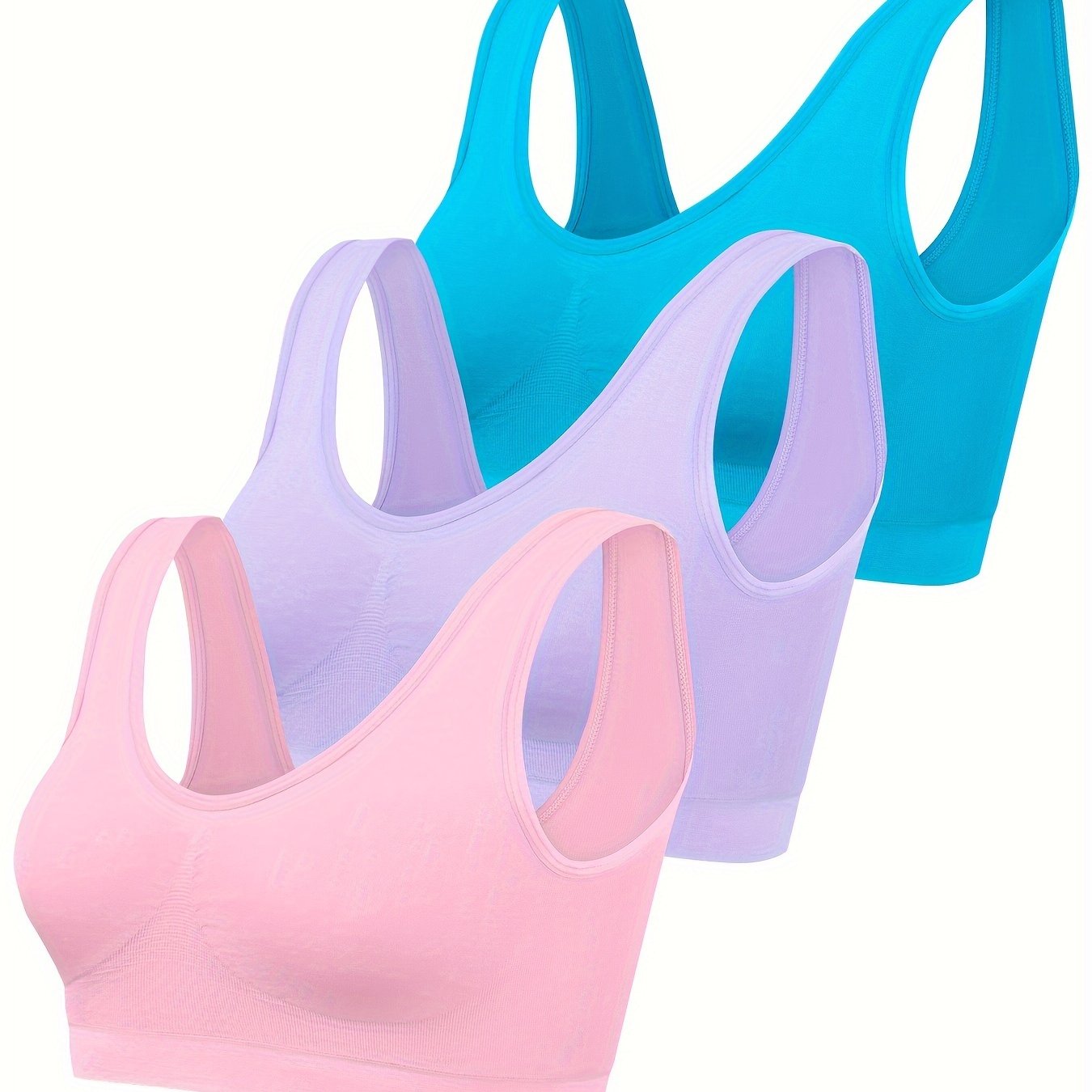 Comfortable 3pcs Seamless Sports Bras - Lightweight, No-Pad Design for Yoga & Fitness - Nylon Blend, Thin, Innerwear