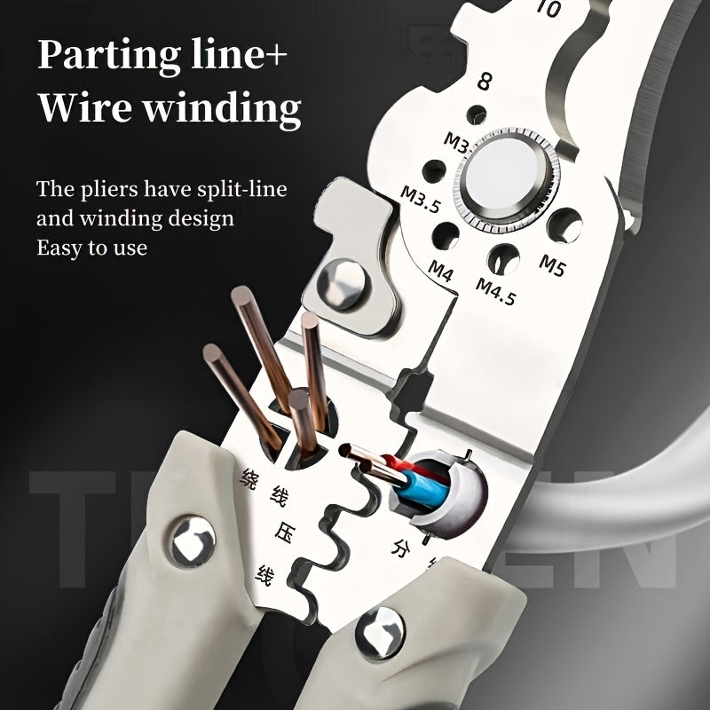 1pc Multi-functional Stainless Steel Wire Cutter And Stripper Pliers, 8.5in Industrial Grade Electrical Pliers For Wiring, Cutting, Stripping, Crimping, Gripping, Twisting, Nail Pulling, Metal Construction For Electricians An