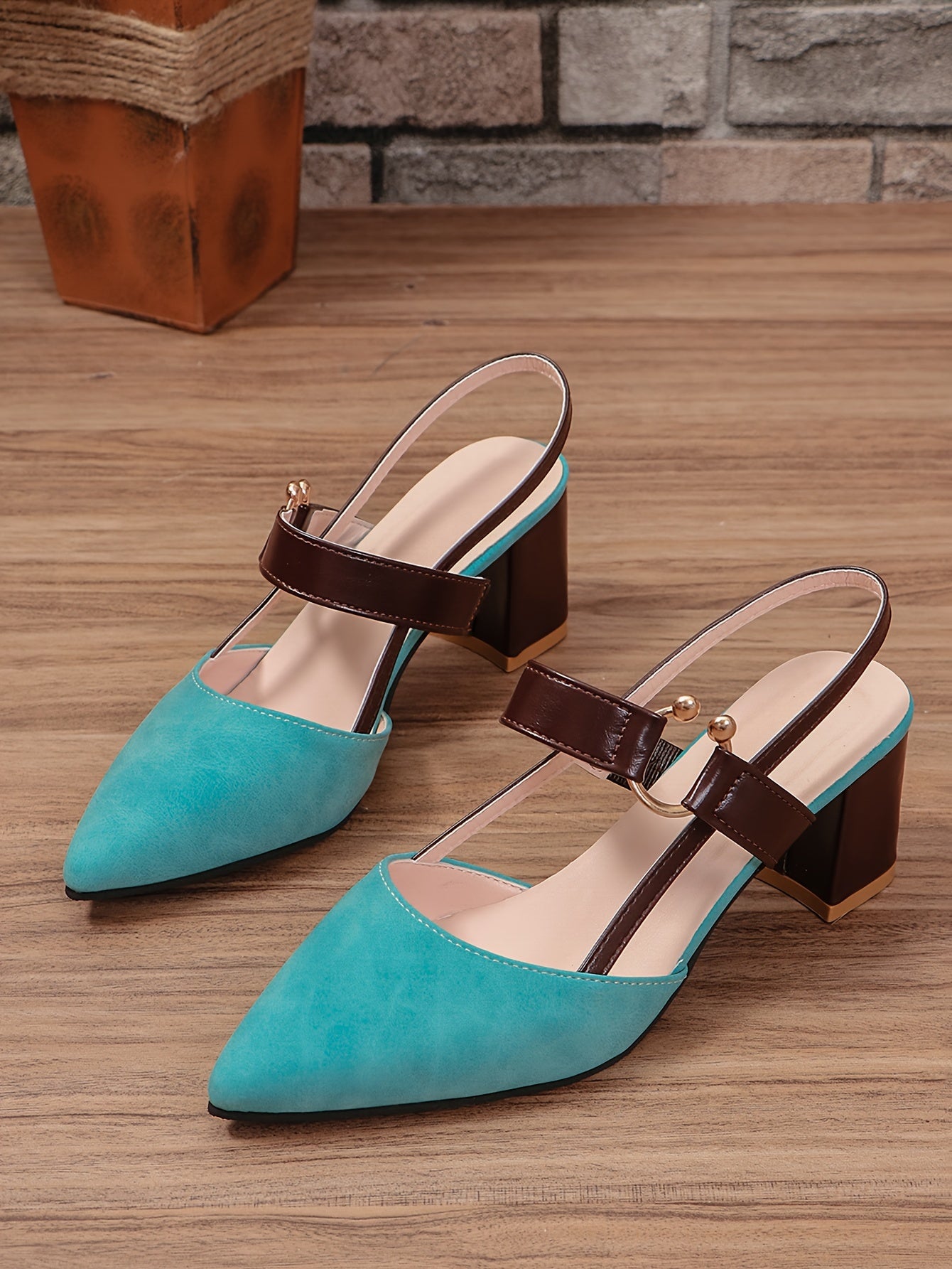 Women's Pointed Toe Block High Heel Sandals, Fashion Solid Color Slingback Shoes, Versatile Mid Heels