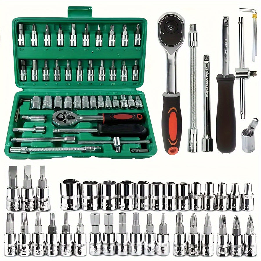 216/53/46pcs Professional Ratchet Toolset - Multi-functional Industrial Maintenance Kit with Torque Wrench, Screwdriver And Portable Repair Essentials for DIY Enthusiasts And Mechanics