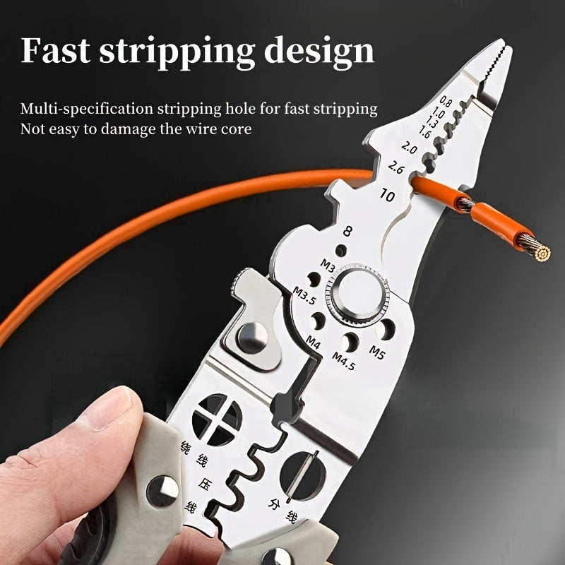 1pc Multi-functional Stainless Steel Wire Cutter And Stripper Pliers, 8.5in Industrial Grade Electrical Pliers For Wiring, Cutting, Stripping, Crimping, Gripping, Twisting, Nail Pulling, Metal Construction For Electricians An