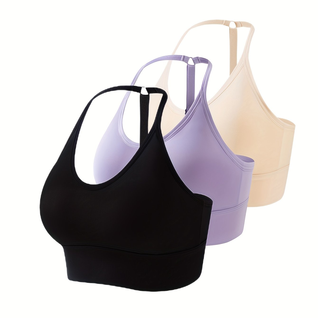 3pcs Seamless Halter Sports Bras, Comfy & Breathable Yoga Fitness Bra, Women's Lingerie & Underwear