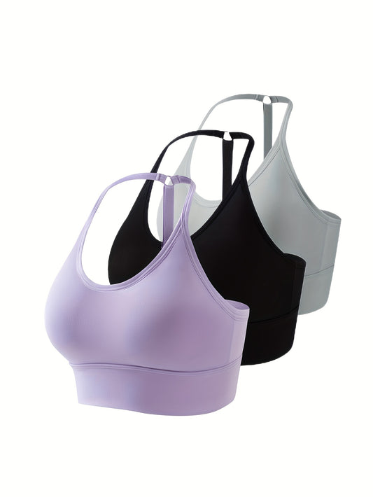 3pcs Seamless Halter Sports Bras, Comfy & Breathable Yoga Fitness Bra, Women's Lingerie & Underwear