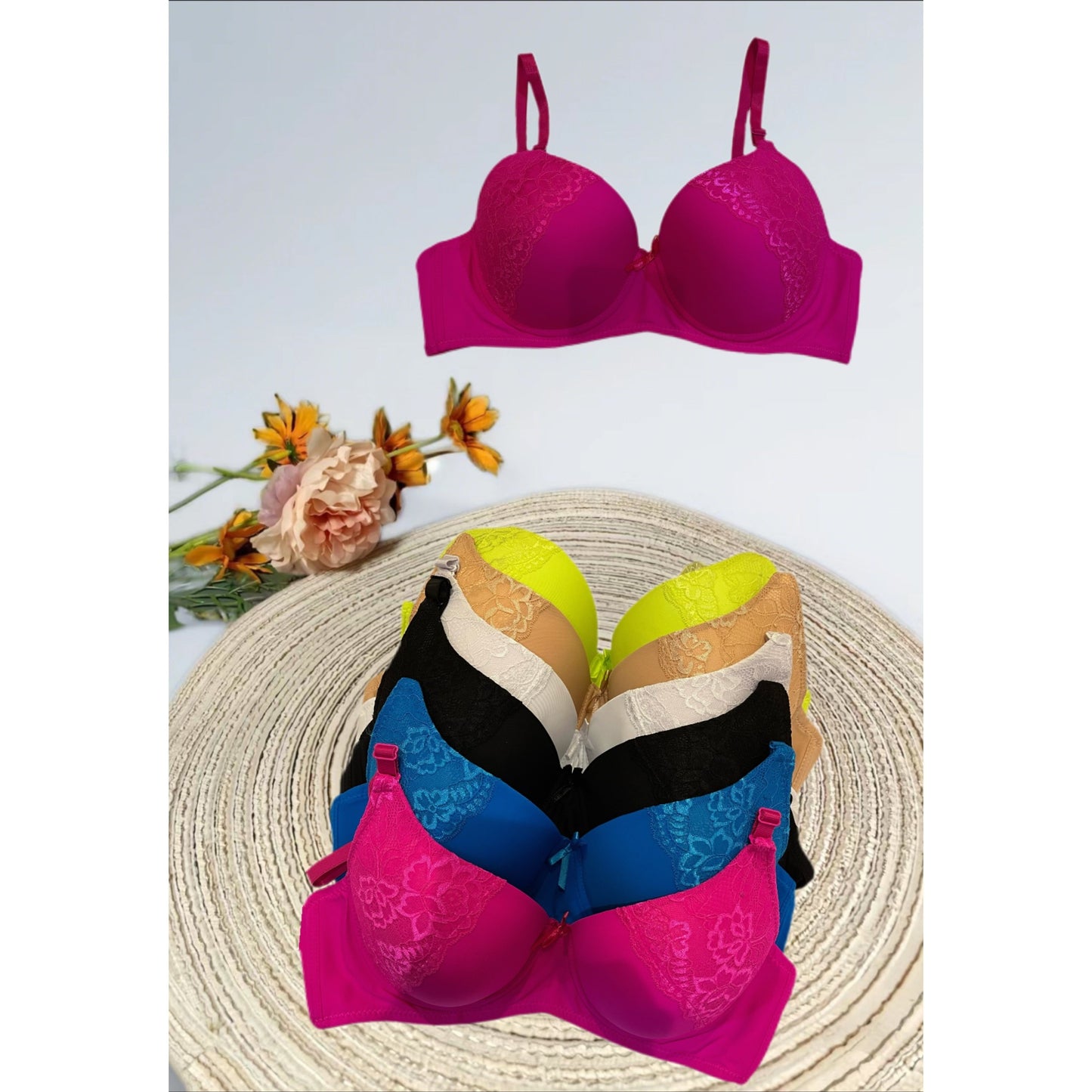 2405# Women's Everyday Bra Classic Push Up Underwire Everyday Soft Lace Padded Solid Color Bras A 、B 、C、D、DD、Cup