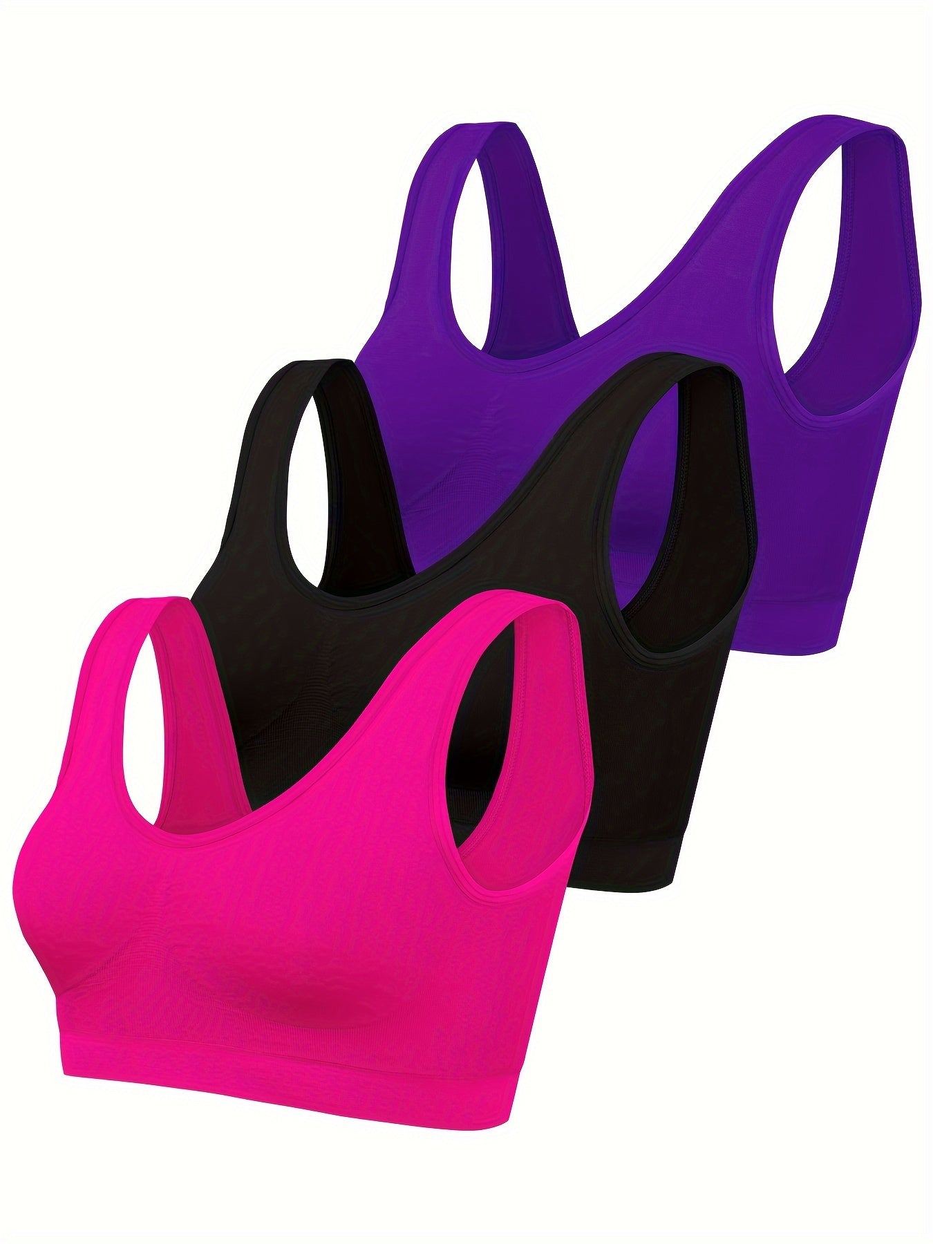 Comfortable 3pcs Seamless Sports Bras - Lightweight, No-Pad Design for Yoga & Fitness - Nylon Blend, Thin, Innerwear